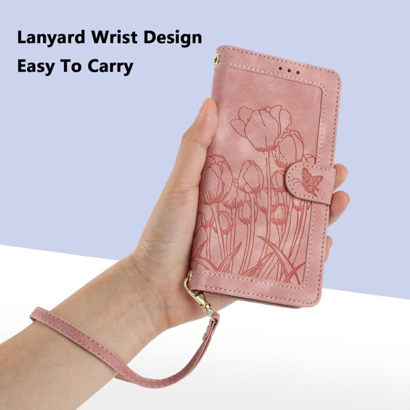 Læder Cover Samsung Galaxy S25 Ultra 5g Telefon Etui Blomsterlædereffekt