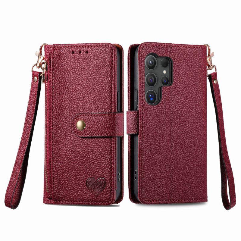 Læder Cover Samsung Galaxy S25 Ultra 5g Telefon Etui Hjerte