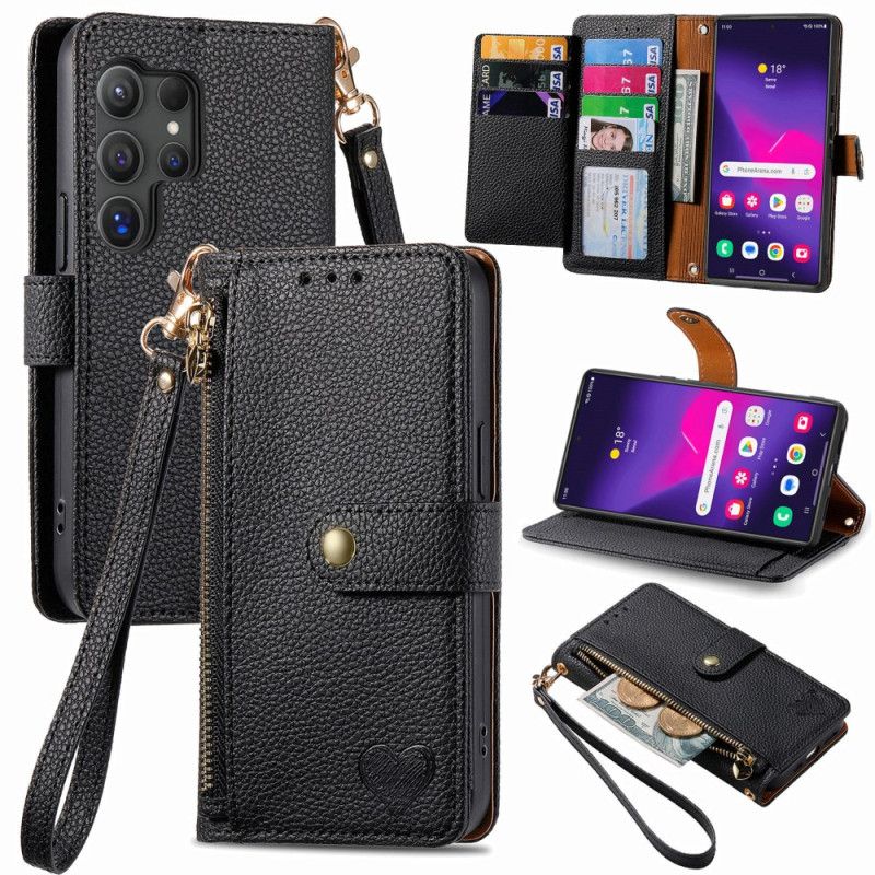 Læder Cover Samsung Galaxy S25 Ultra 5g Telefon Etui Hjerte