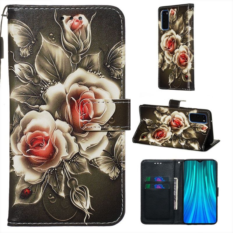 Flip Cover Læder Xiaomi Redmi Note 8 Pro Sort Rose Med Rem Beskyttelse