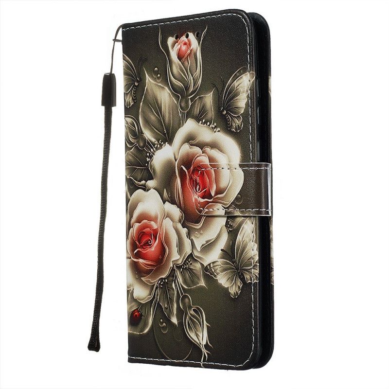 Flip Cover Læder Xiaomi Redmi Note 8 Pro Sort Rose Med Rem Beskyttelse
