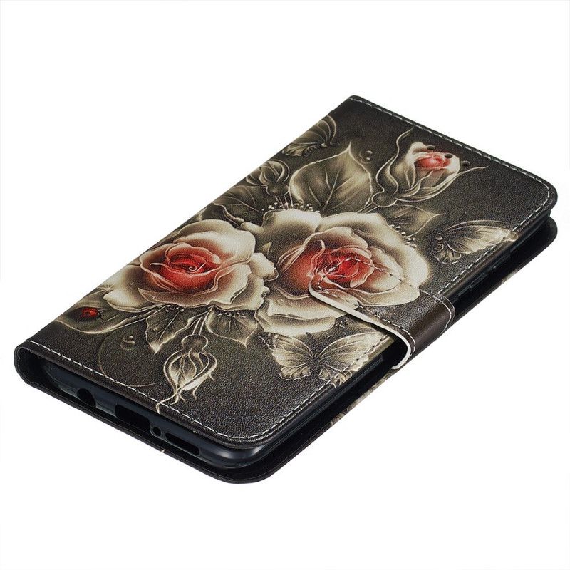 Flip Cover Læder Xiaomi Redmi Note 8 Pro Sort Rose Med Rem Beskyttelse