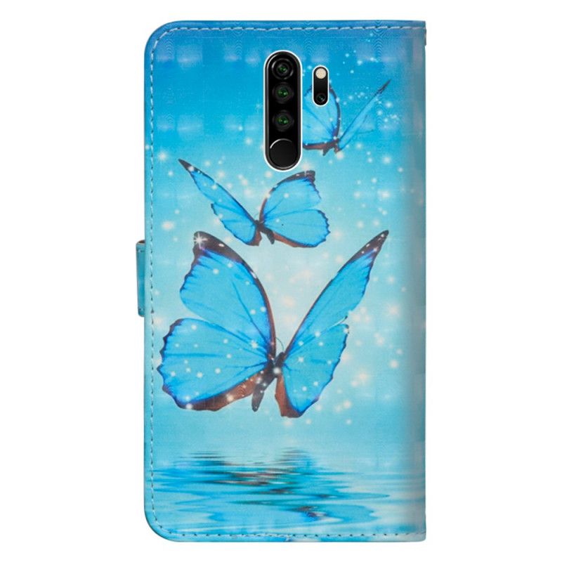 Flip Cover Xiaomi Redmi Note 8 Pro Mobilcover Flyvende Blå Sommerfugle