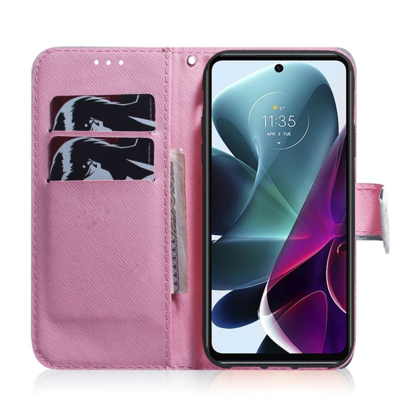 Læder Cover Moto G200 5g Telefon Etui Gammel Lyserød Blomst