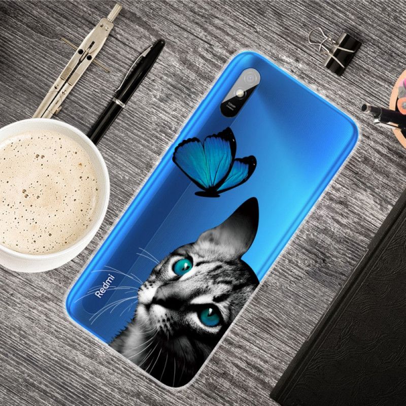 Cover for Xiaomi Redmi 9A Kat Og Sommerfugl