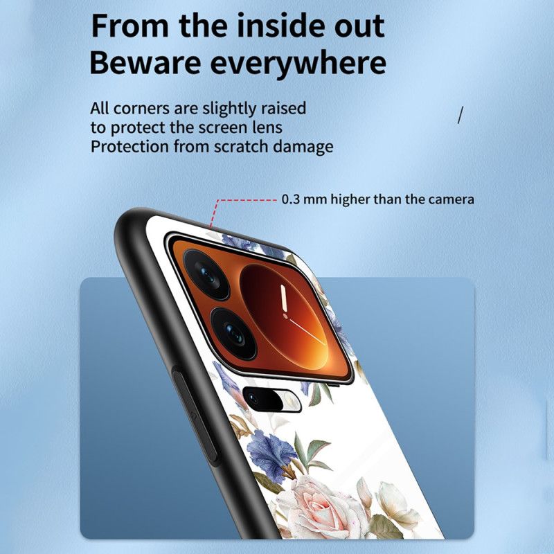 Cover Til Xiaomi 17 Pro Blomstermønster I Hærdet Glas