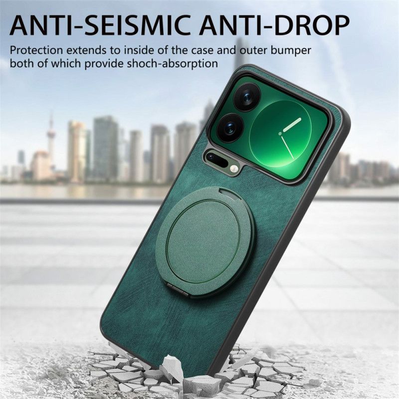 Cover Xiaomi 17 Pro Roterende Stativ Og Retro Lædertekstur