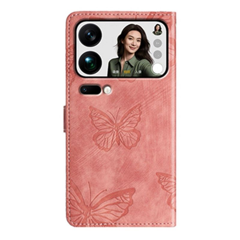 Flip Cover Xiaomi 17 Pro Sommerfugledesign Med Ruskindseffekt