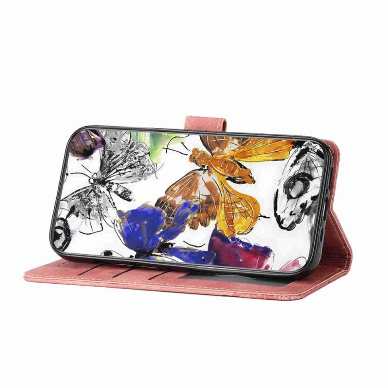 Flip Cover Xiaomi 17 Pro Sommerfugledesign Med Ruskindseffekt