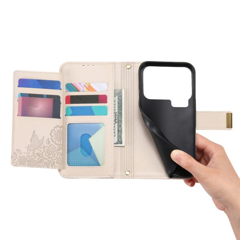 Læder Cover Xiaomi 17 Pro Blomster- Og Bladmønster