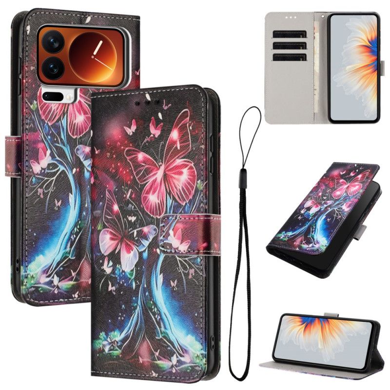 Læder Cover Xiaomi 17 Pro Telefon Etui Sommerfugletræ