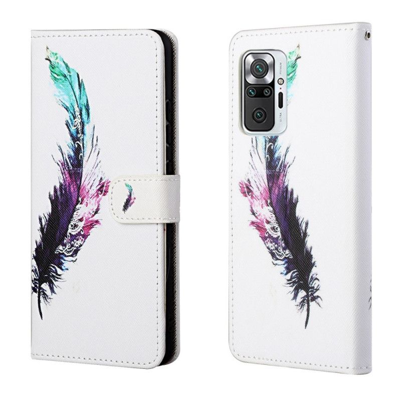 Flip Cover Læder for Xiaomi Redmi Note 10 Pro Fjer Med Rem