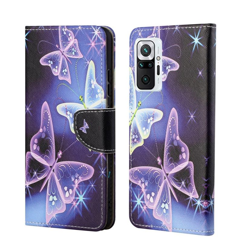 Flip Cover Læder Xiaomi Redmi Note 10 Pro Lyseblå Sommerfugle Original