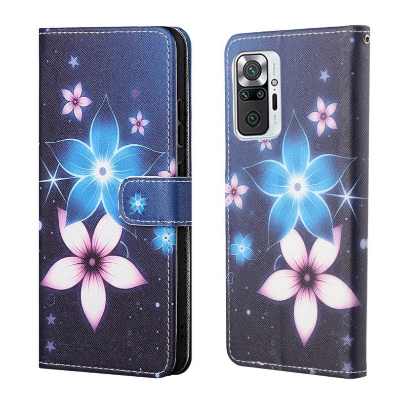 Flip Cover Læder Xiaomi Redmi Note 10 Pro Måneblomster Med Rem Original