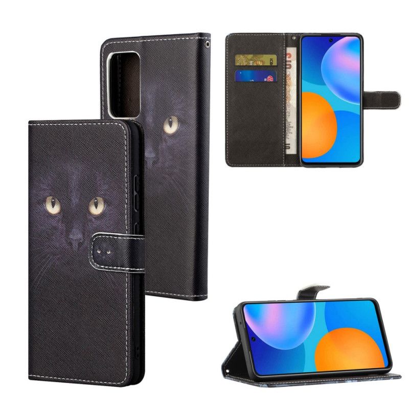 Flip Cover Læder Xiaomi Redmi Note 10 Pro Sorte Katteøjne Med Rem