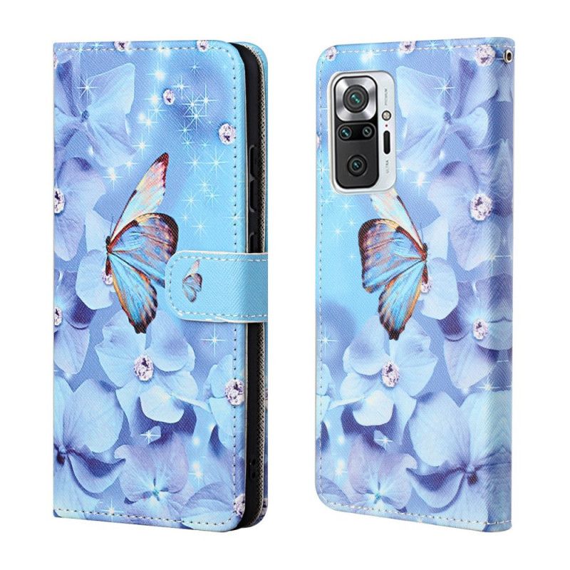 Flip Cover Xiaomi Redmi Note 10 Pro Mobilcover Diamant Sommerfugle Med Rem