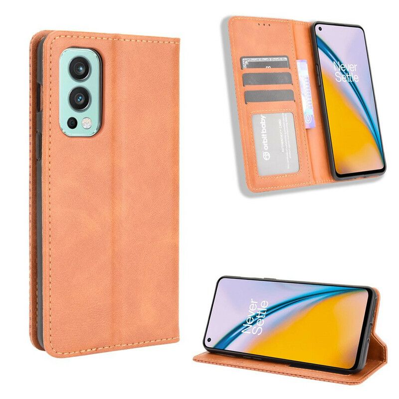 Flip Cover Til Oneplus Nord 2 5g Stiliseret Vintage Lædereffekt