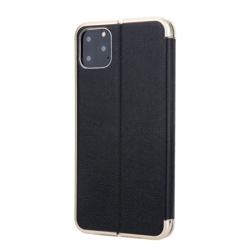 Læder Cover iPhone 11 Pro Sort Cmai Imiteret Læder 2 Metalliske Kanter