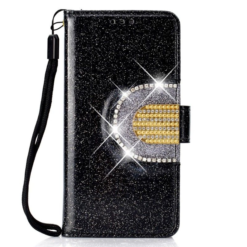 Flip Cover Læder Huawei P30 Guld Pailletter Og Diamanter