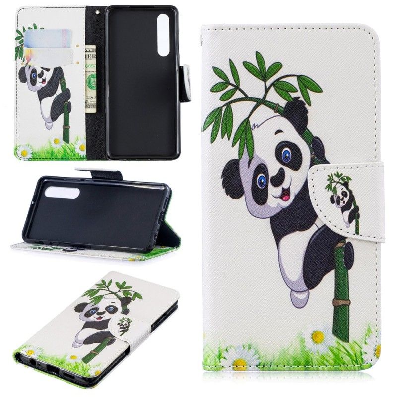 Flip Cover Læder Huawei P30 Panda På Bambus