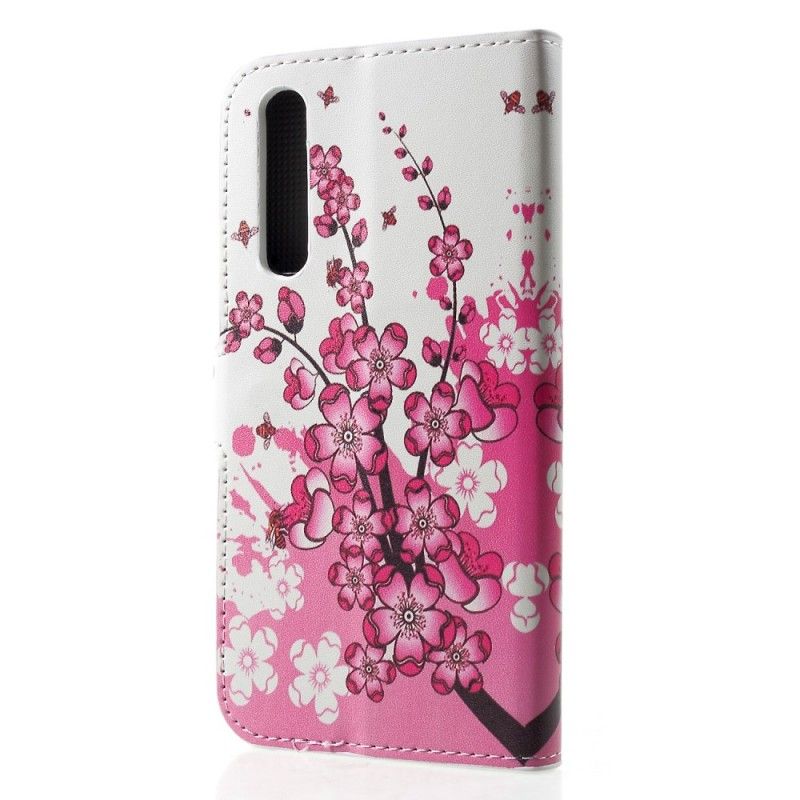 Flip Cover Læder Huawei P30 Rose Tropiske Blomster