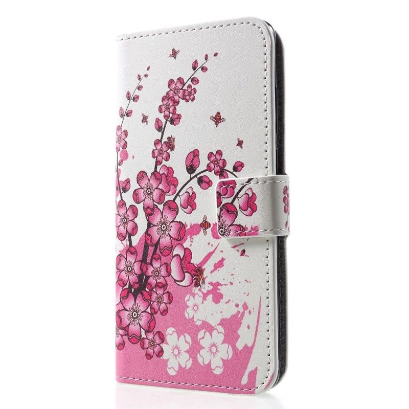 Flip Cover Læder Huawei P30 Rose Tropiske Blomster