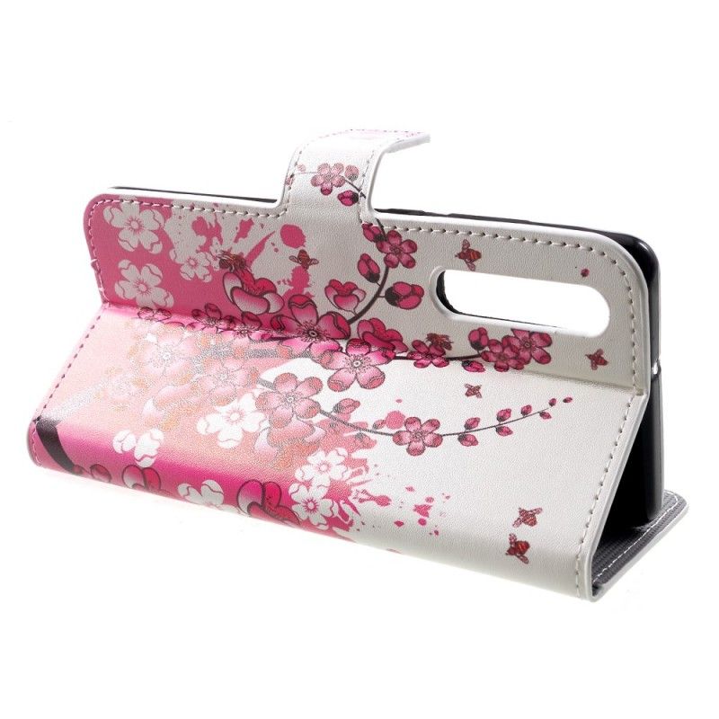 Flip Cover Læder Huawei P30 Rose Tropiske Blomster