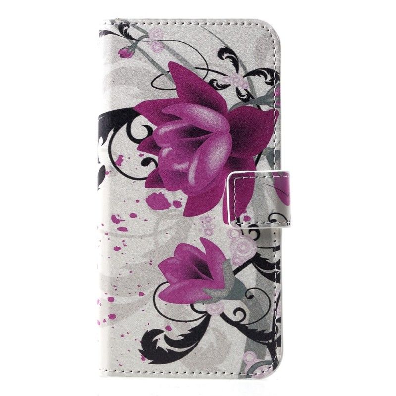 Flip Cover Læder Huawei P30 Rose Tropiske Blomster