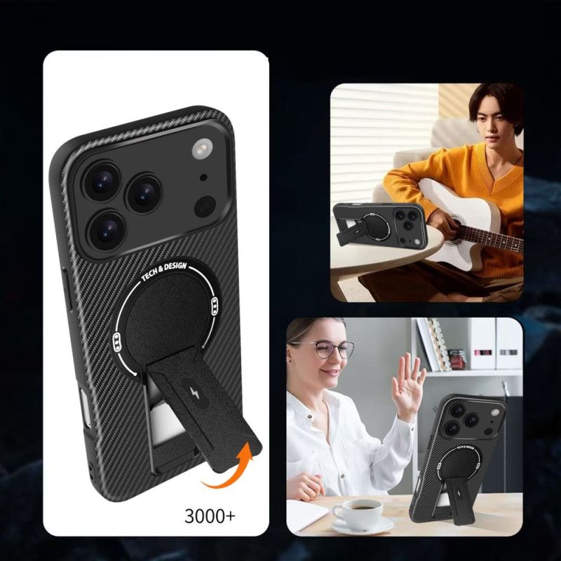 Cover iPhone 17 Pro Max Kulfibertekstur Med Støtteben