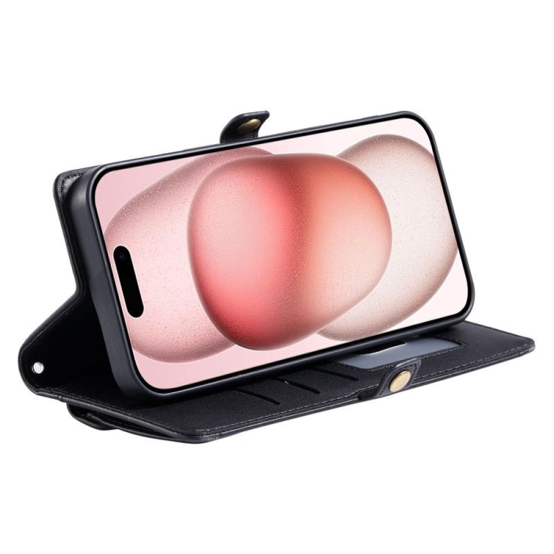 Læder Cover iPhone 17 Pro Max Telefon Etui Pung Og Snor