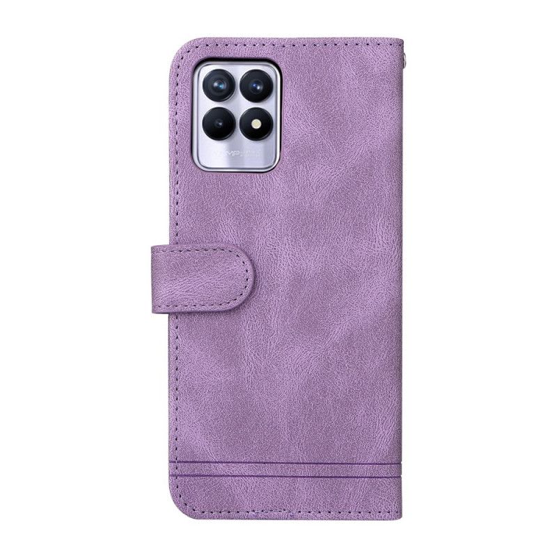 Flip Cover Realme 8i Imiteret Læder Nitte Og Rem