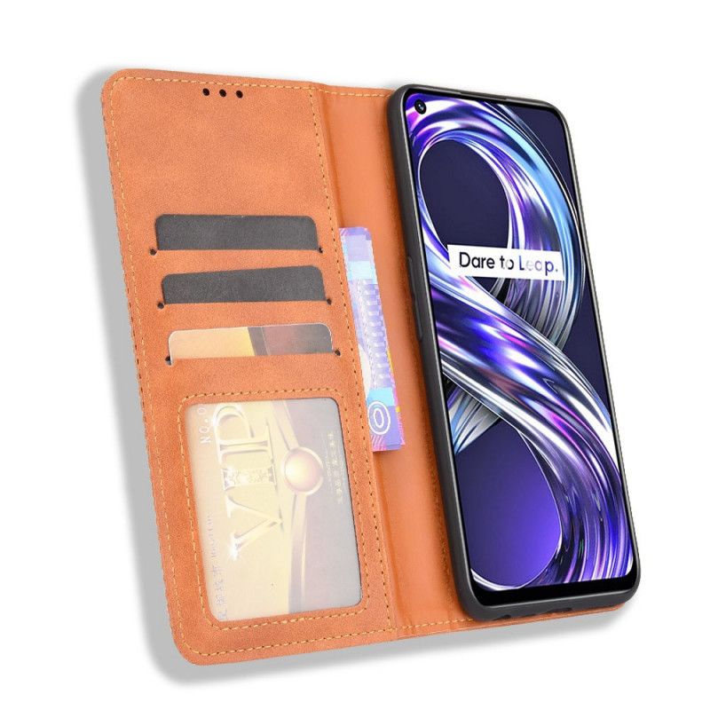 Flip Cover Til Realme 8i Stiliseret Vintage Lædereffekt