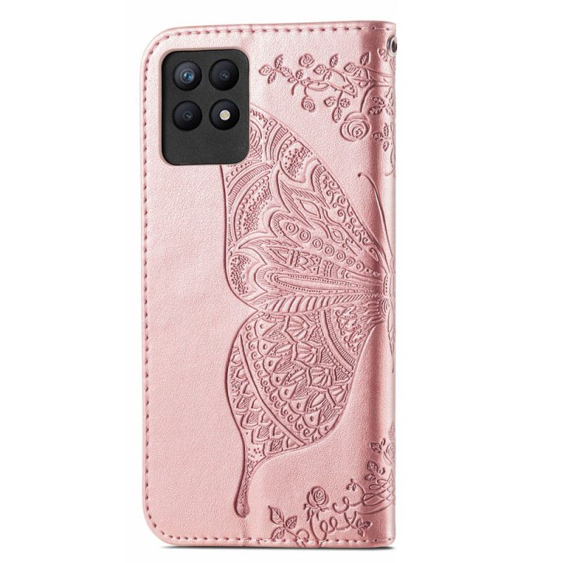 Læder Cover Realme 8i Halve Sommerfugle