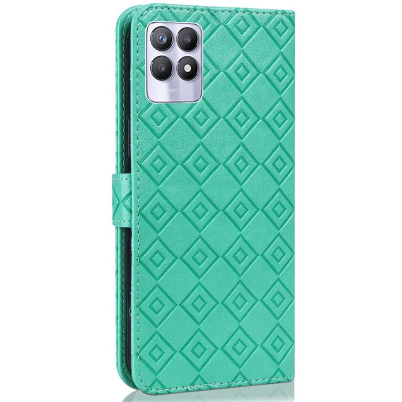 Læder Cover Realme 8i Telefon Etui Faux Læder Flisemønster