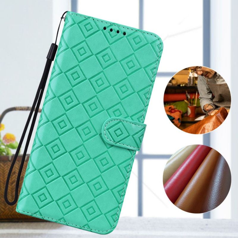 Læder Cover Realme 8i Telefon Etui Faux Læder Flisemønster