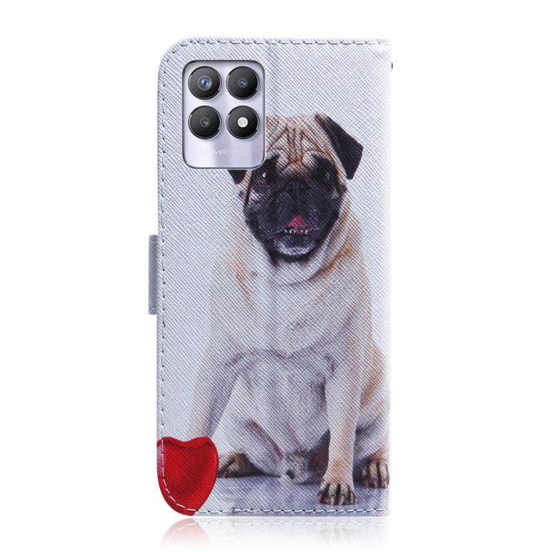 Læder Cover Realme 8i Telefon Etui Pug Dog