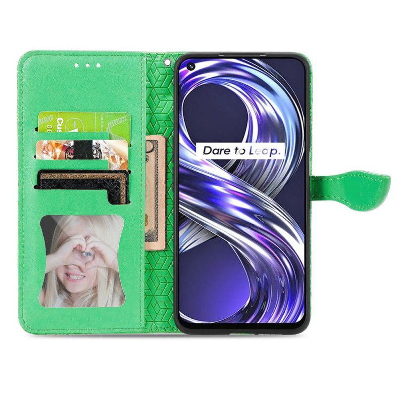Læder Cover Realme 8i Telefon Etui Stammeblade