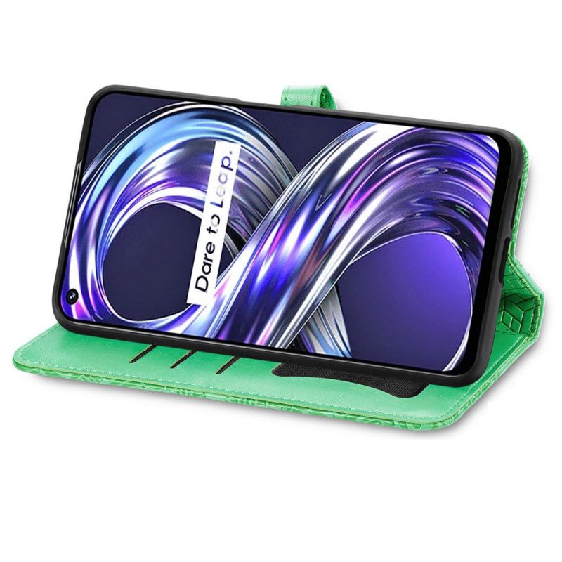 Læder Cover Realme 8i Telefon Etui Stammeblade