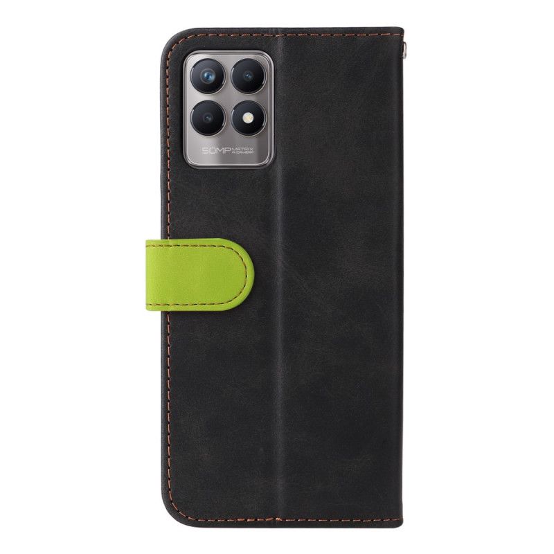 Læder Cover Realme 8i Telefon Etui Tofarvet