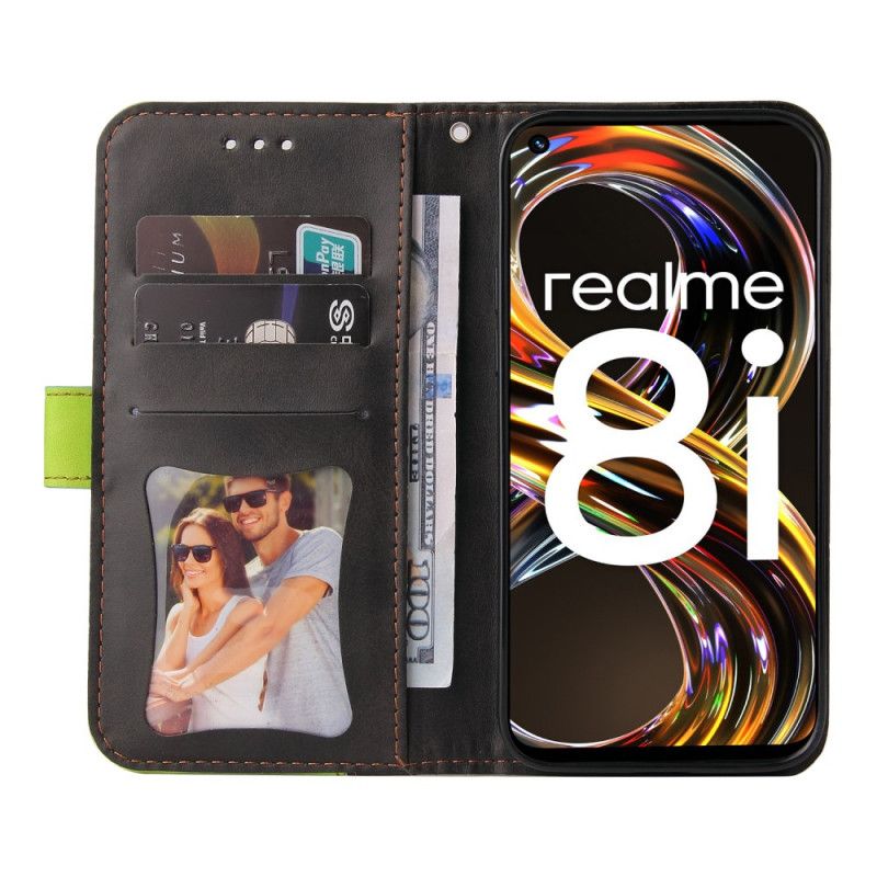 Læder Cover Realme 8i Telefon Etui Tofarvet