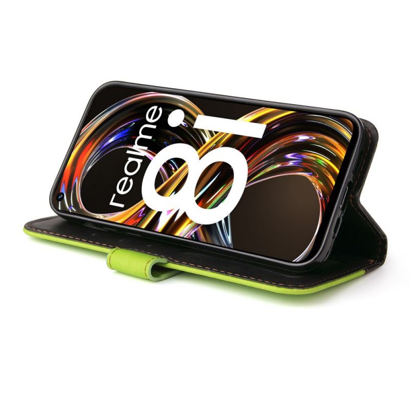 Læder Cover Realme 8i Telefon Etui Tofarvet