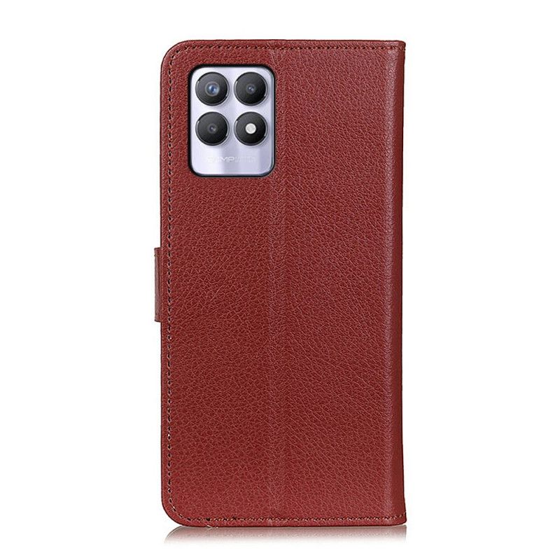 Læder Cover Realme 8i Telefon Etui Traditionelt Litchi