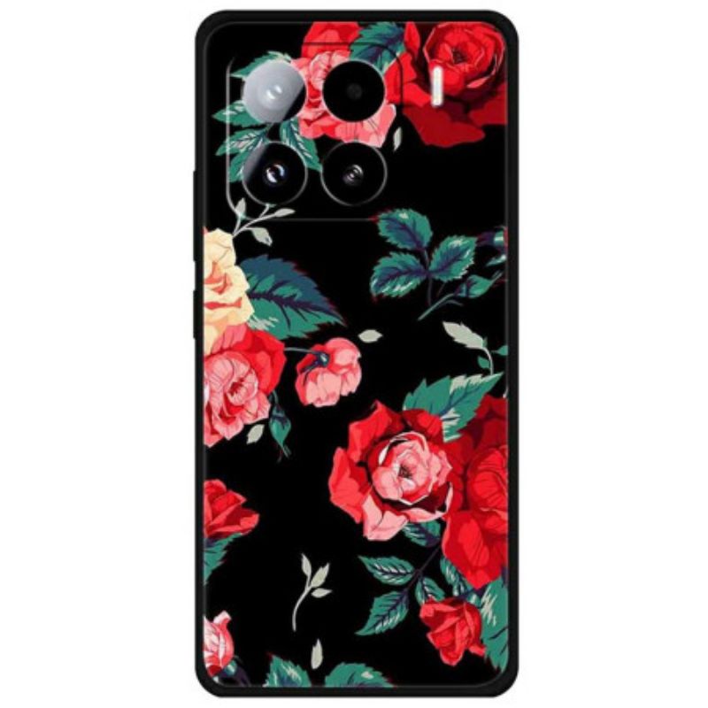 Cover Xiaomi 15 Pro Telefon Etui Rød Blomsterprint
