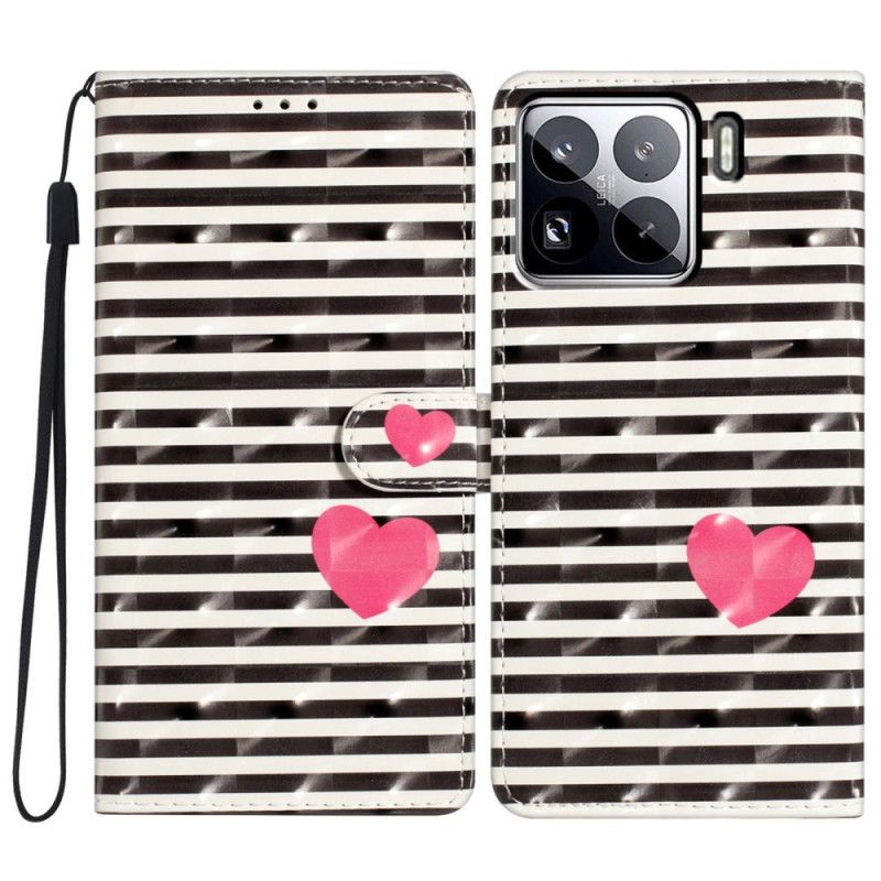 Flip Cover Til Xiaomi 15 Pro 3d-striber Og Hjerter