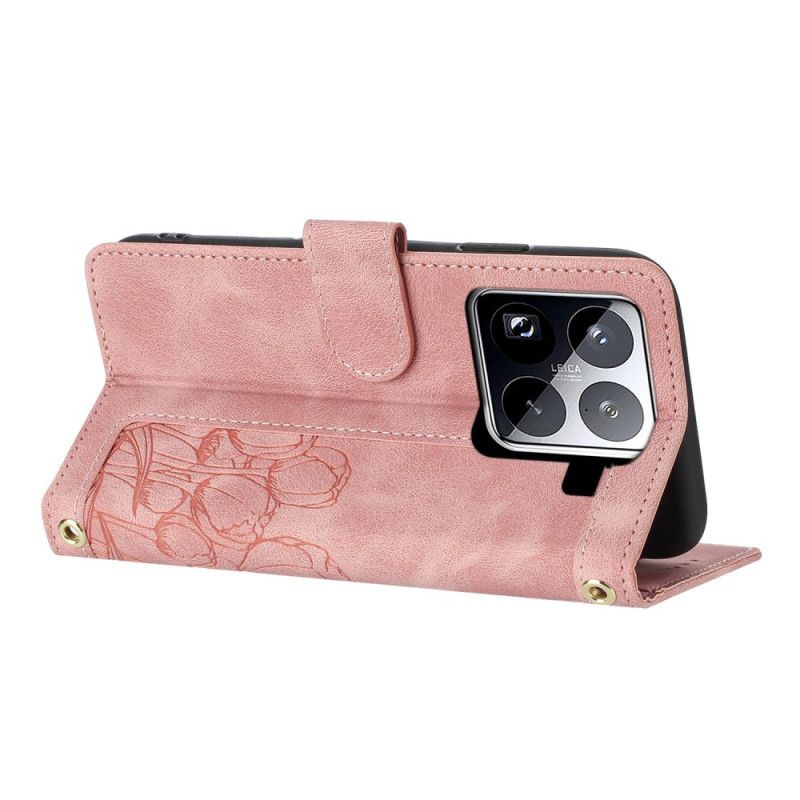 Flip Cover Xiaomi 15 Pro 9 Kortholdere Med Tulipanmønster