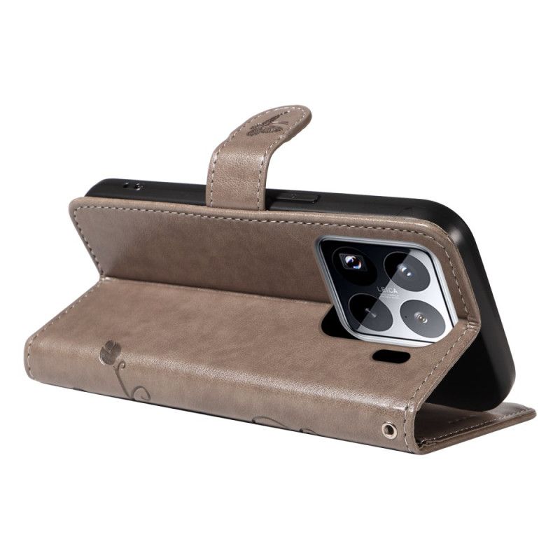 Flip Cover Xiaomi 15 Pro Blomster- Og Sommerfuglemønster