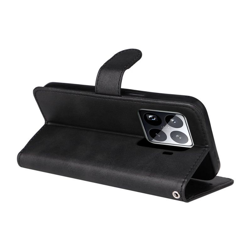 Flip Cover Xiaomi 15 Pro Ensfarvet Lædereffekt Med Rem