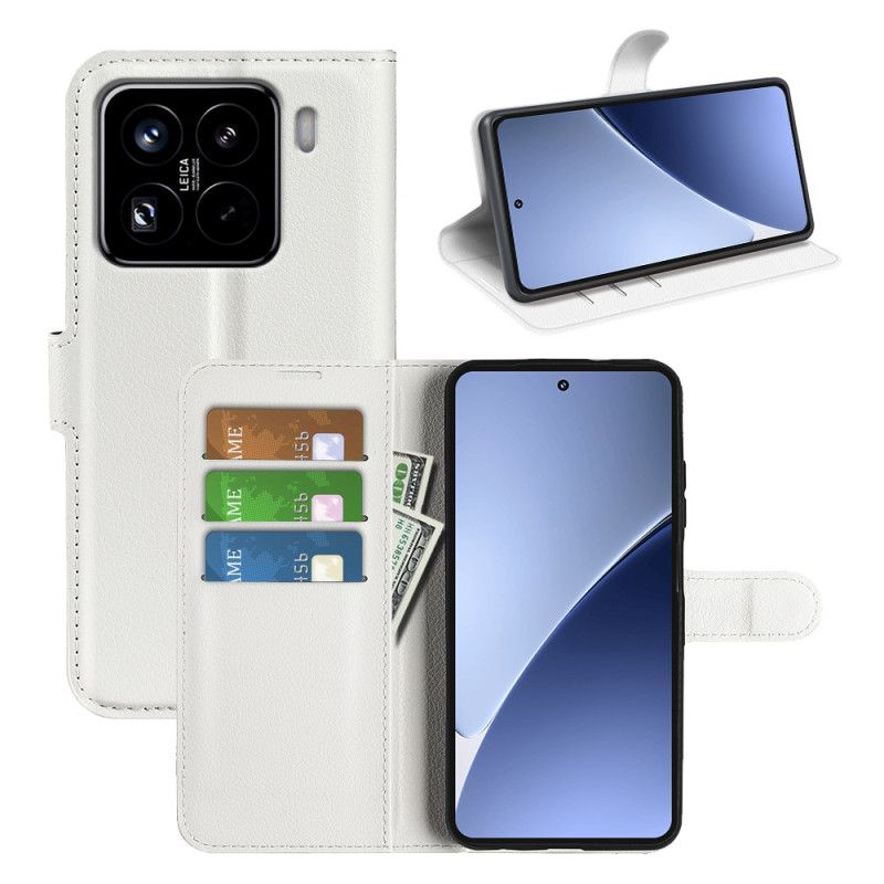 Flip Cover Xiaomi 15 Pro Klassisk Litchi-kunstlæder