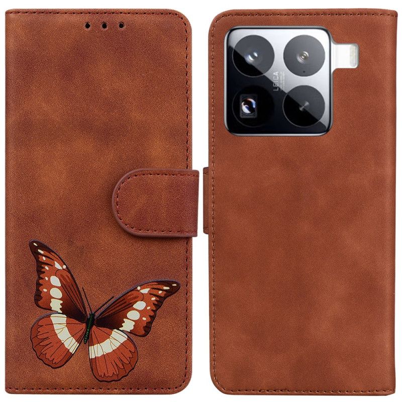 Læder Cover Xiaomi 15 Pro Sommerfugleruskindseffekt