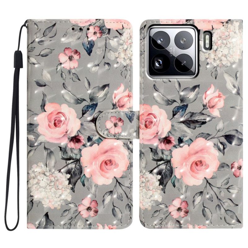 Læder Cover Xiaomi 15 Pro Telefon Etui 3d-blomstermønster